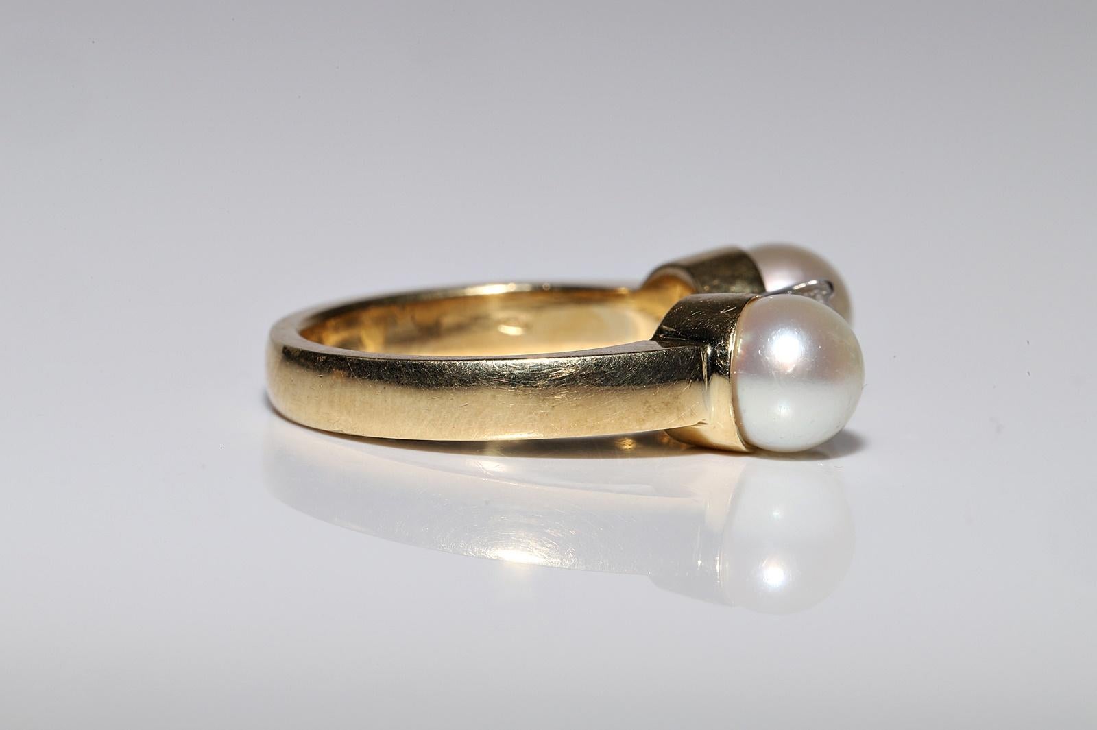 Vintage Circa 1960s 14k Gold Natural Diamond And Pear Three Stone Ring For Sale 1