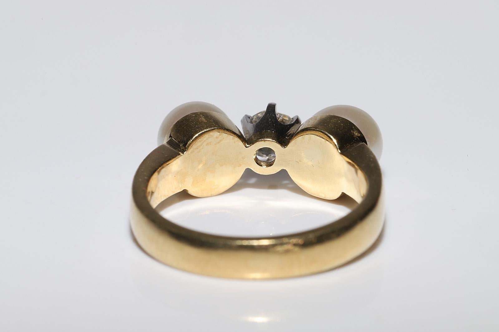 Vintage Circa 1960s 14k Gold Natural Diamond And Pear Three Stone Ring For Sale 3