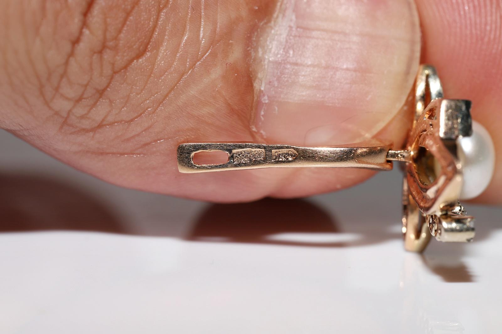 Vintage Circa 1960s 14k Gold  Natural Diamond And Pearl Earring For Sale 4