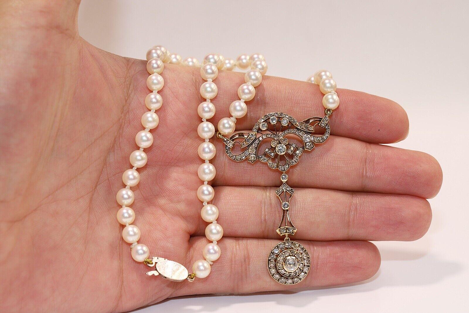 Vintage Circa 1960s 14k Gold Natural Diamond And Pearl Necklace For Sale 5
