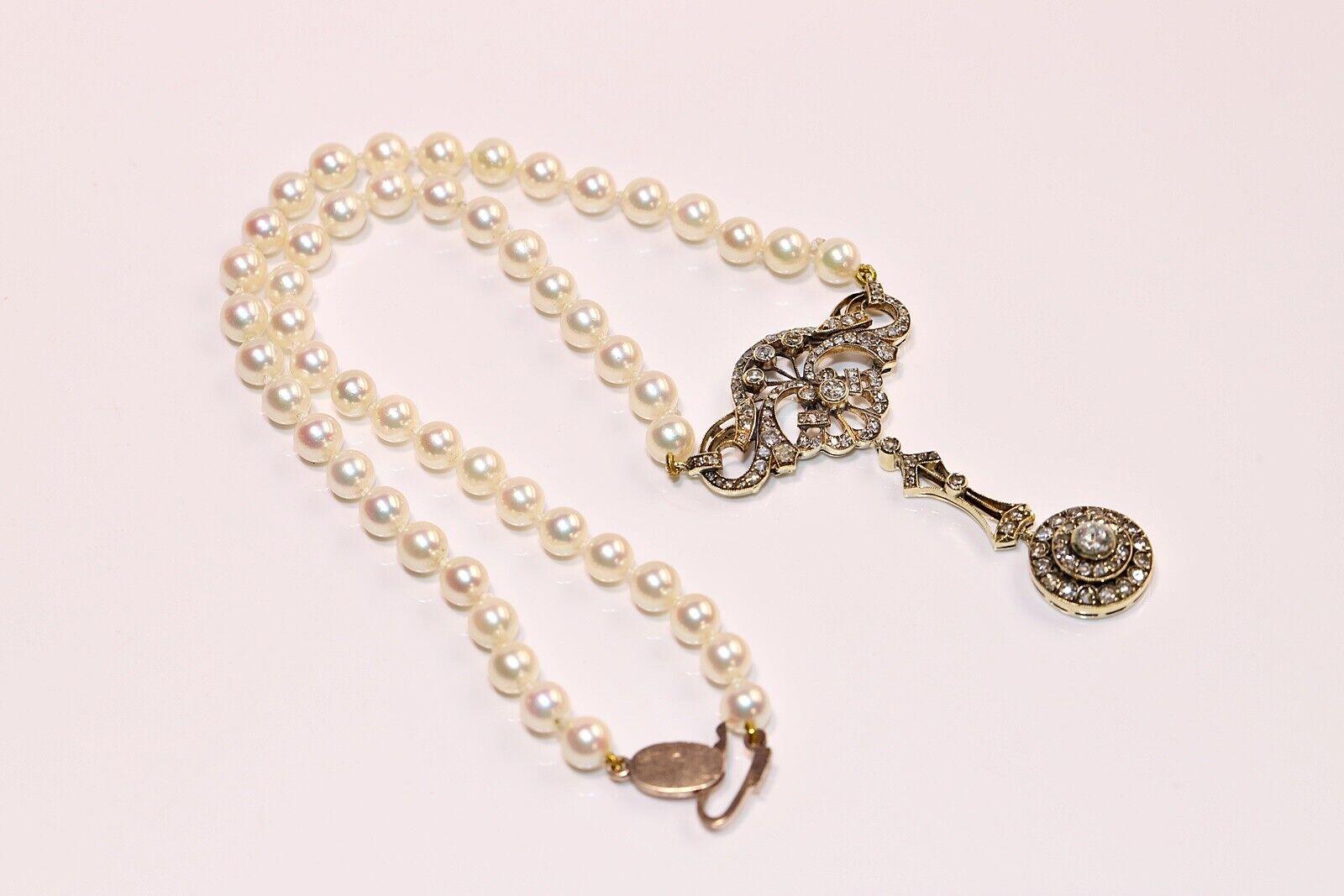 Vintage Circa 1960s 14k Gold Natural Diamond And Pearl Necklace For Sale 7