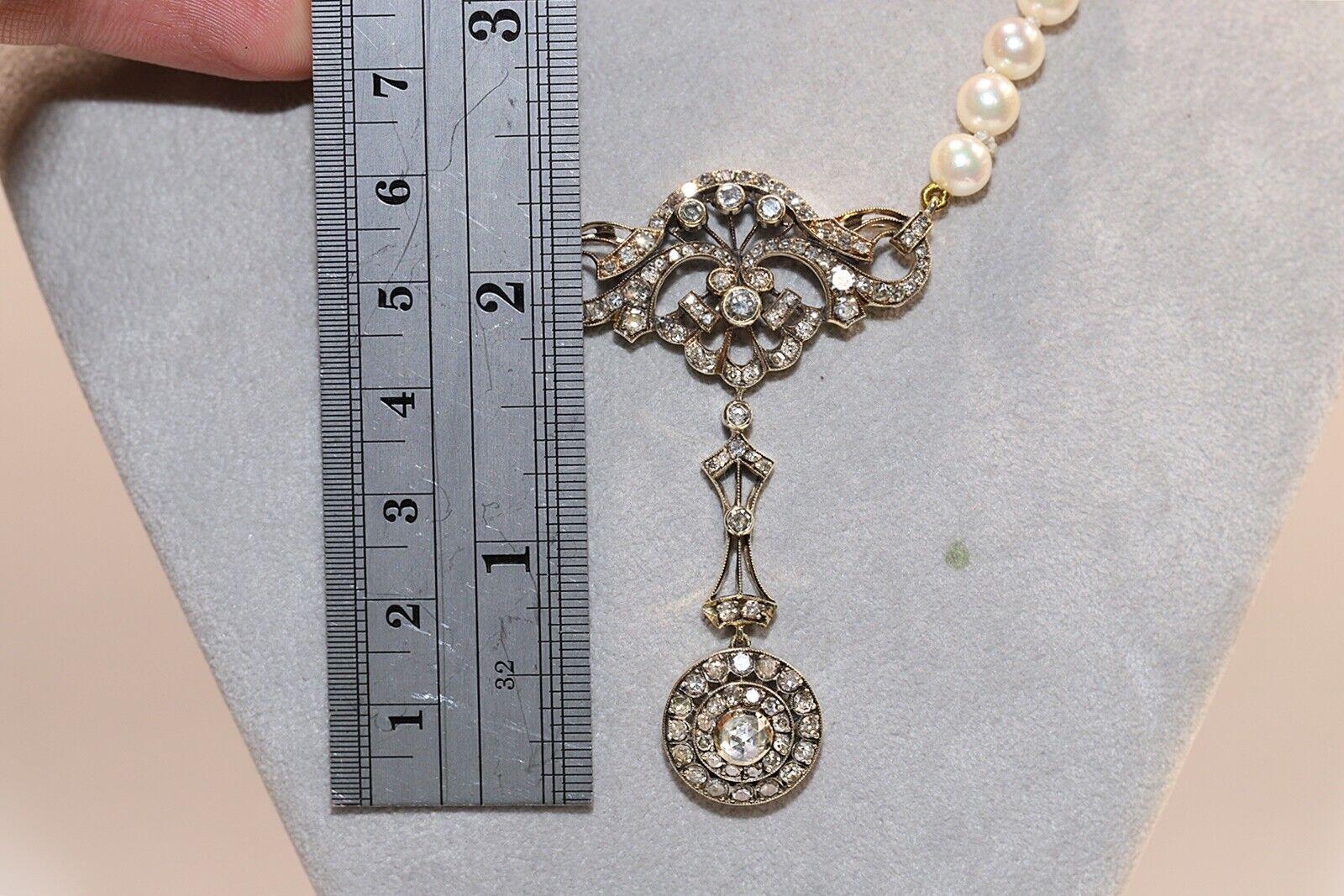 Halskette aus 14 Karat Gold mit natürlichen Diamanten und Perlen, Vintage, ca. 1960er Jahre (Retro) im Angebot