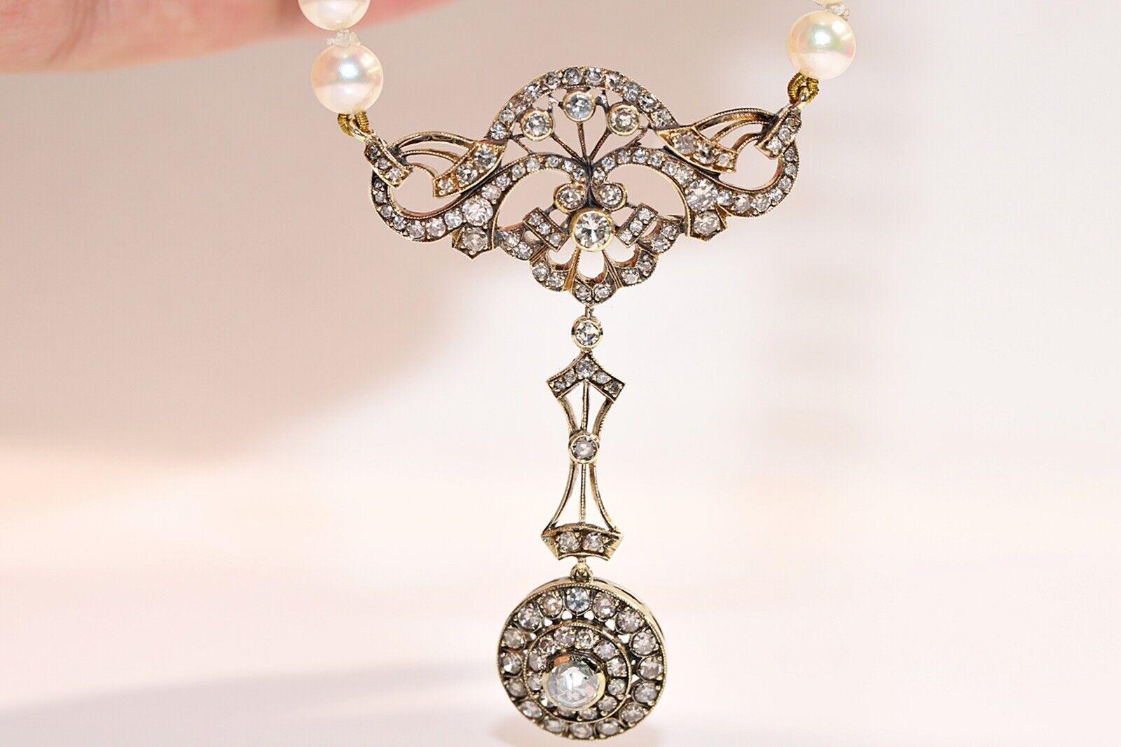 Vintage Circa 1960s 14k Gold Natural Diamond And Pearl Necklace In Good Condition For Sale In Fatih/İstanbul, 34