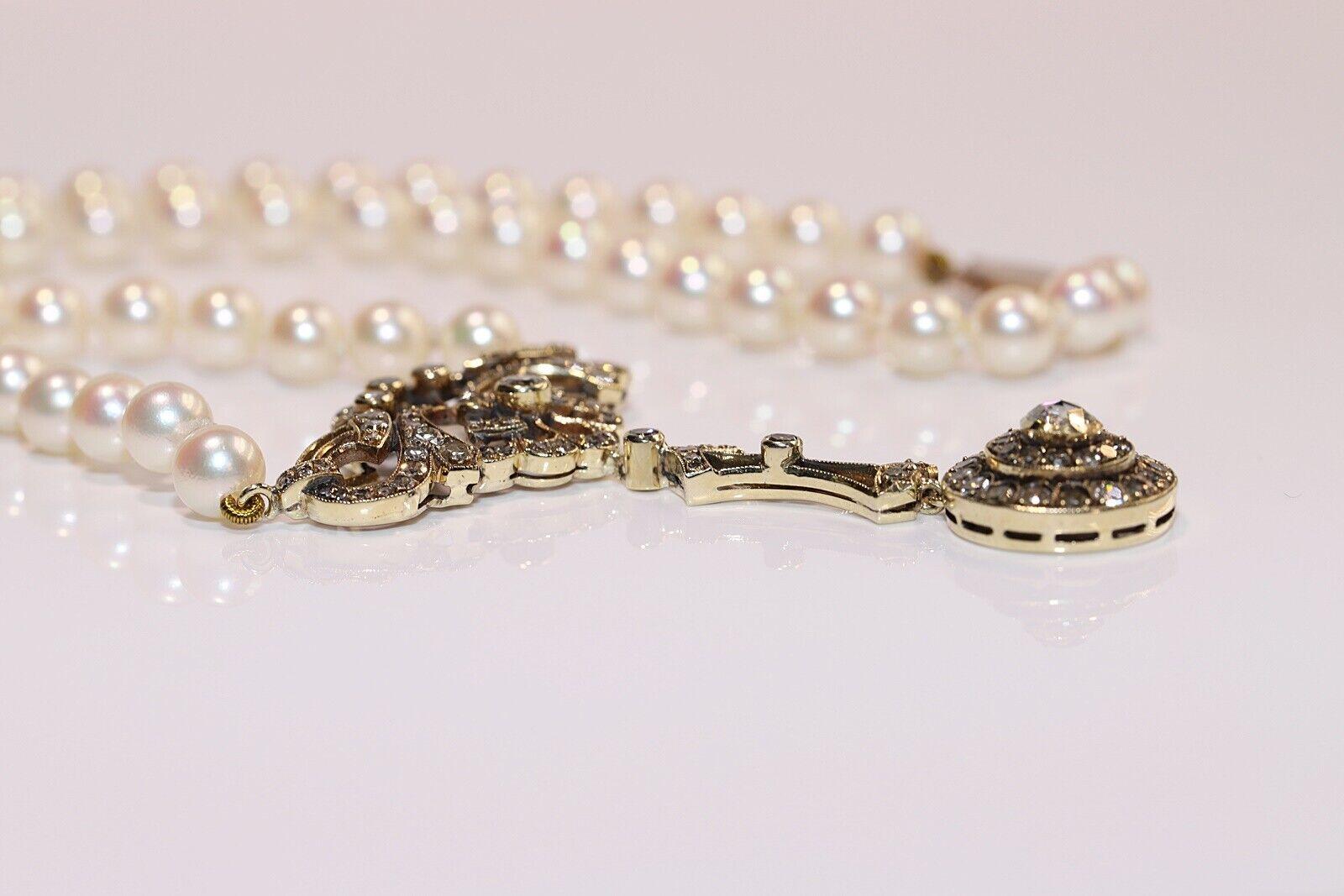Halskette aus 14 Karat Gold mit natürlichen Diamanten und Perlen, Vintage, ca. 1960er Jahre im Angebot 3