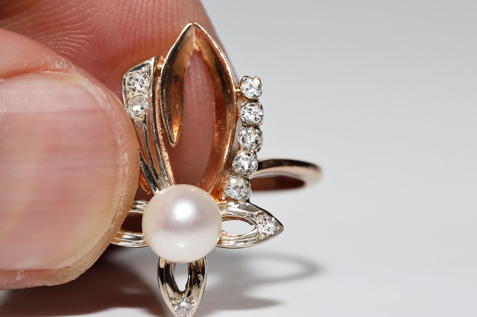 Vintage Circa 1960s  14k Gold Natural Diamond And Pearl  Ring For Sale 8