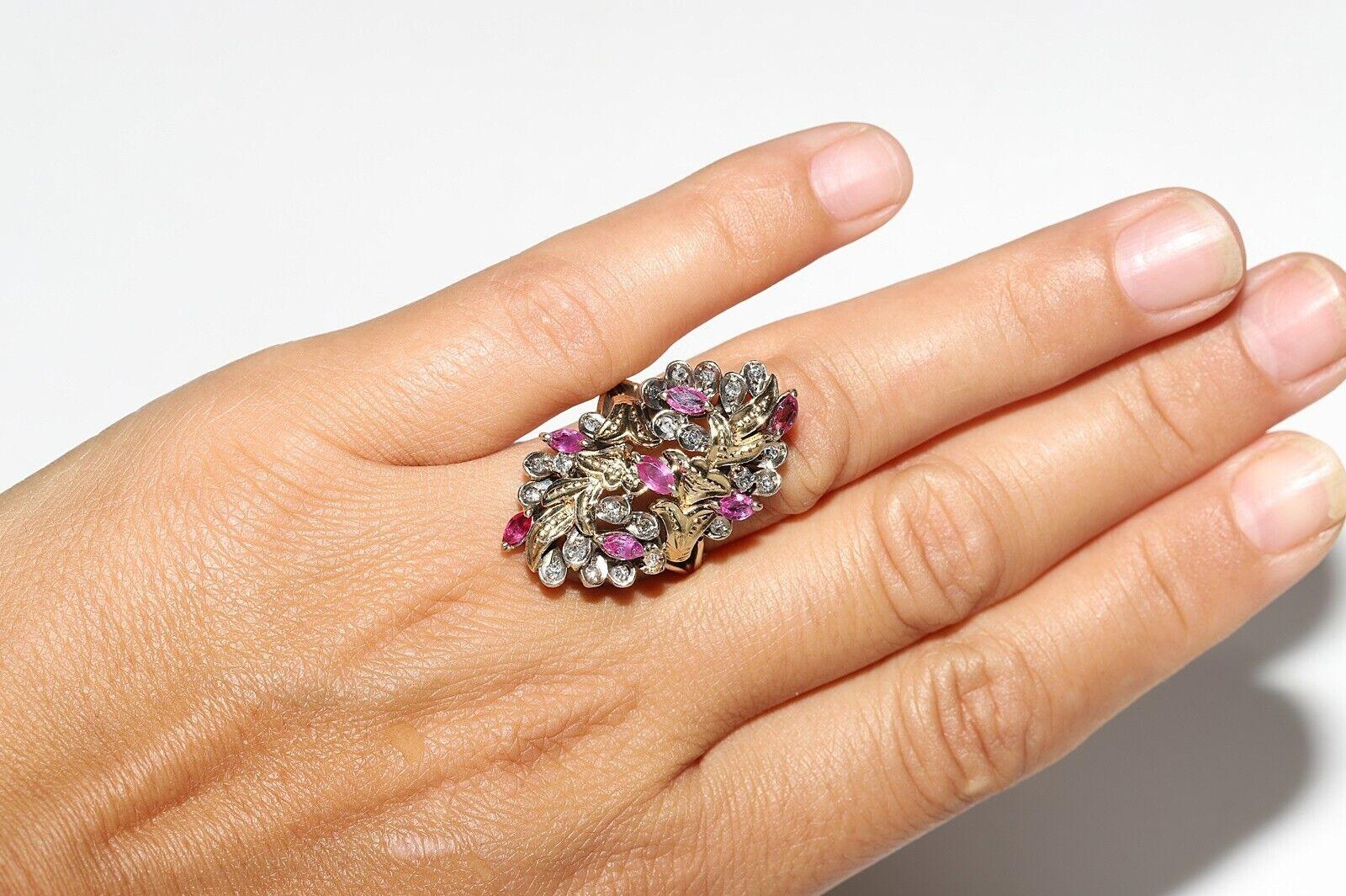 Vintage Circa 1960er Jahre 14k Gold Natürlicher Diamant und Rubin Dekorierter Ring im Angebot 4