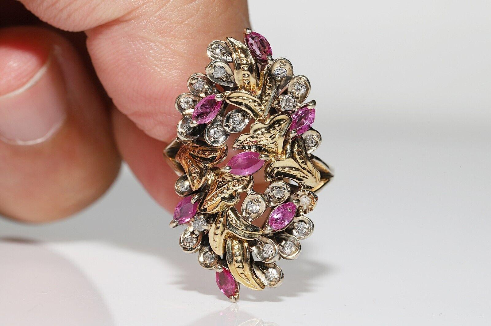Vintage Circa 1960s 14k Gold Natural Diamond And Ruby Decorated Ring  For Sale 5