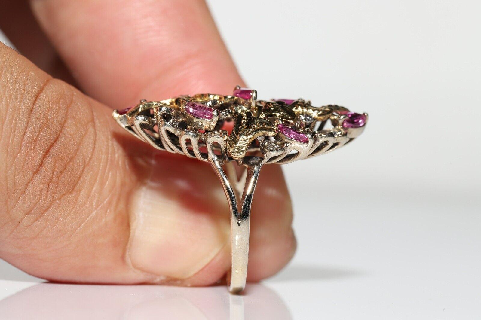 Retro Vintage Circa 1960s 14k Gold Natural Diamond And Ruby Decorated Ring  For Sale