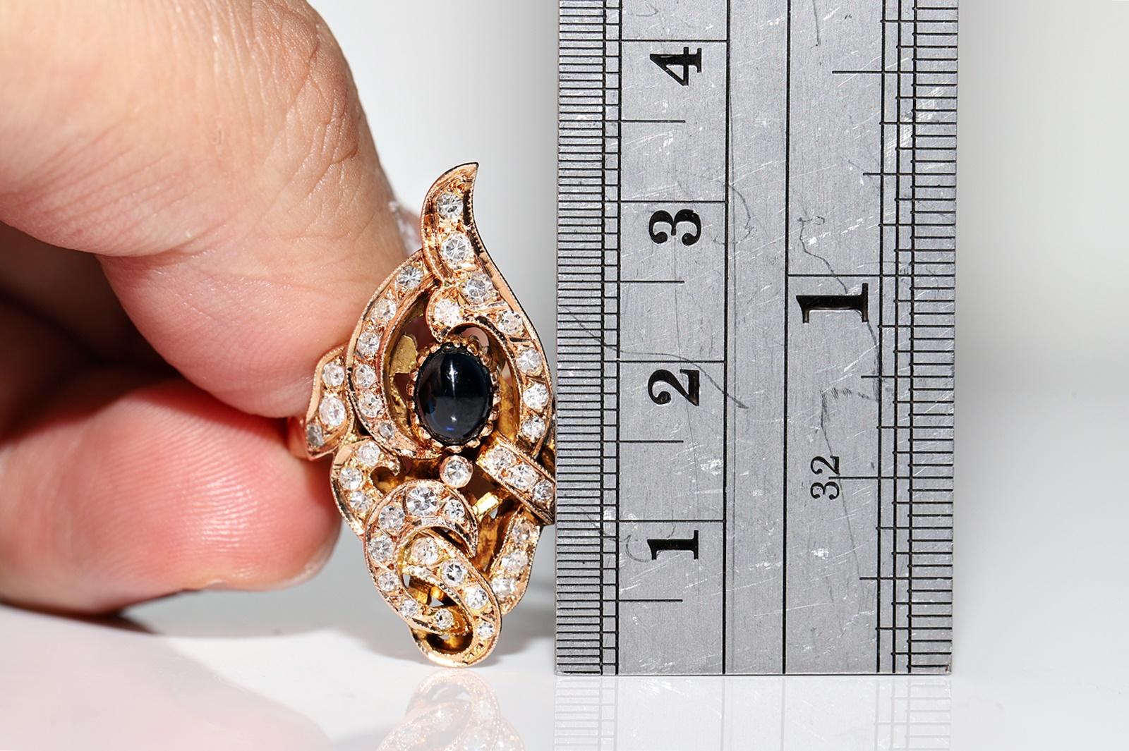 Vintage Circa 1960s 14k Gold Natural Diamond And Sapphire Decorated  Ring For Sale 7