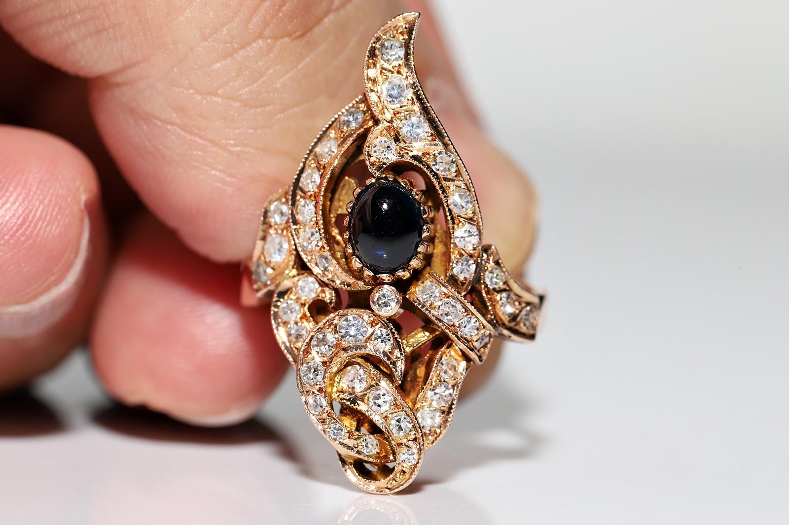 Vintage Circa 1960s 14k Gold Natural Diamond And Sapphire Decorated  Ring In Good Condition For Sale In Fatih/İstanbul, 34