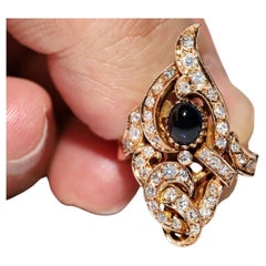 Vintage Circa 1960er Jahre 14k Gold Natürlicher Diamant und Saphir Dekoriert  Ring