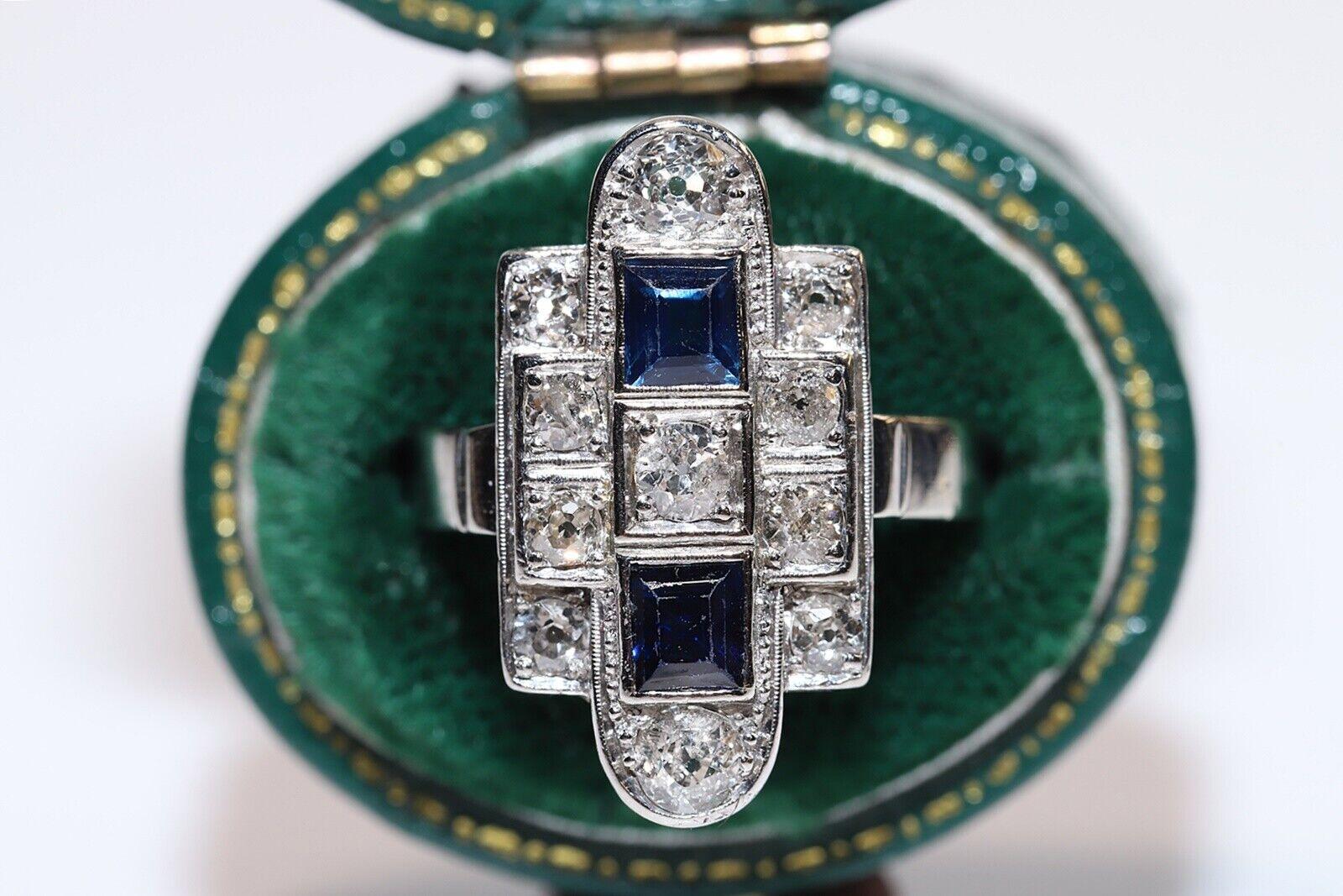 Vintage Navette-Ring aus 14 Karat Gold mit natürlichem Diamant und Saphir, Vintage, ca. 1960er Jahre  im Angebot 4
