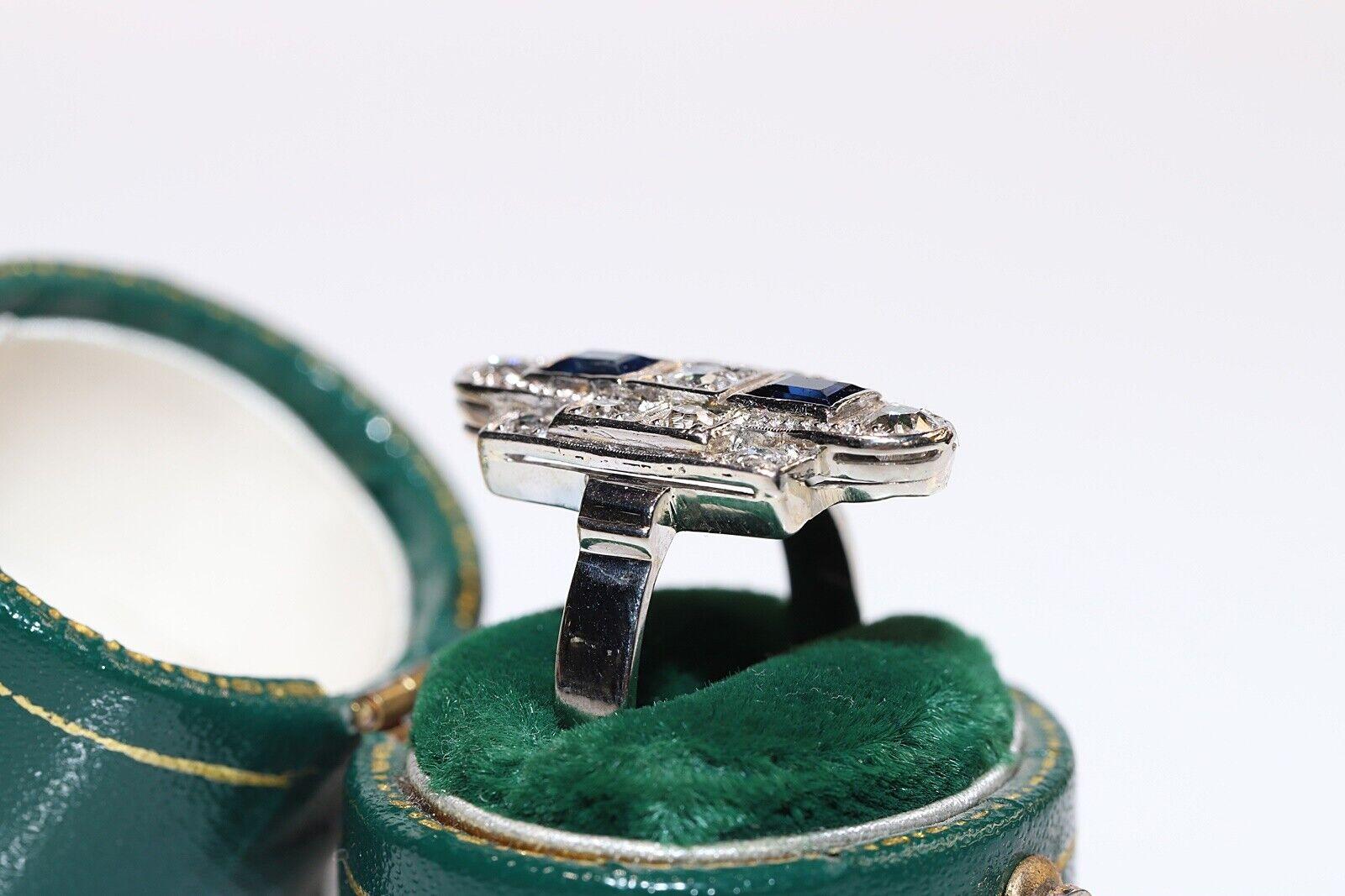 Vintage Circa 1960s 14k Gold Natural Diamond And Sapphire Navette Ring  For Sale 5