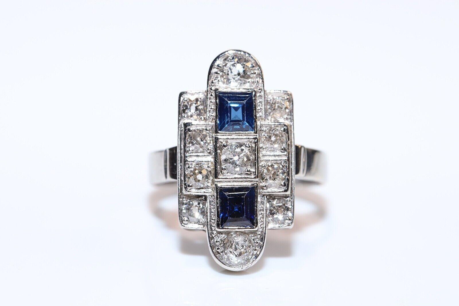 In very good condition.
Total weight is 6.2 grams...
Totally  is diamond 1.10 carat.
The diamond is has H-I color and vvs-vs-s1-s2 clarity.
Totally is sapphire 0.90 carat.
Ring size is US 6.75 (We offer free resizing)
We can make any size.
Acid