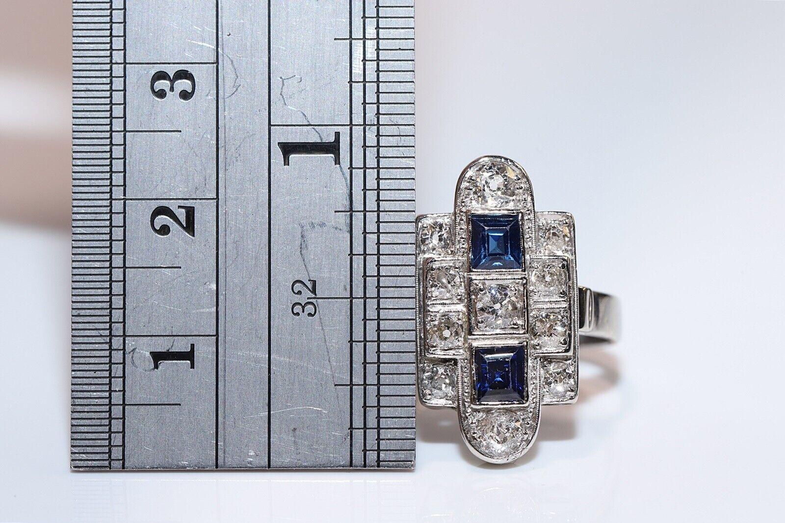 Retro Vintage Circa 1960s 14k Gold Natural Diamond And Sapphire Navette Ring  For Sale