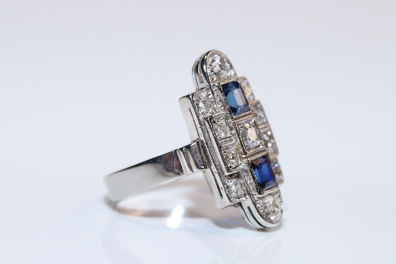 Brilliant Cut Vintage Circa 1960s 14k Gold Natural Diamond And Sapphire Navette Ring  For Sale