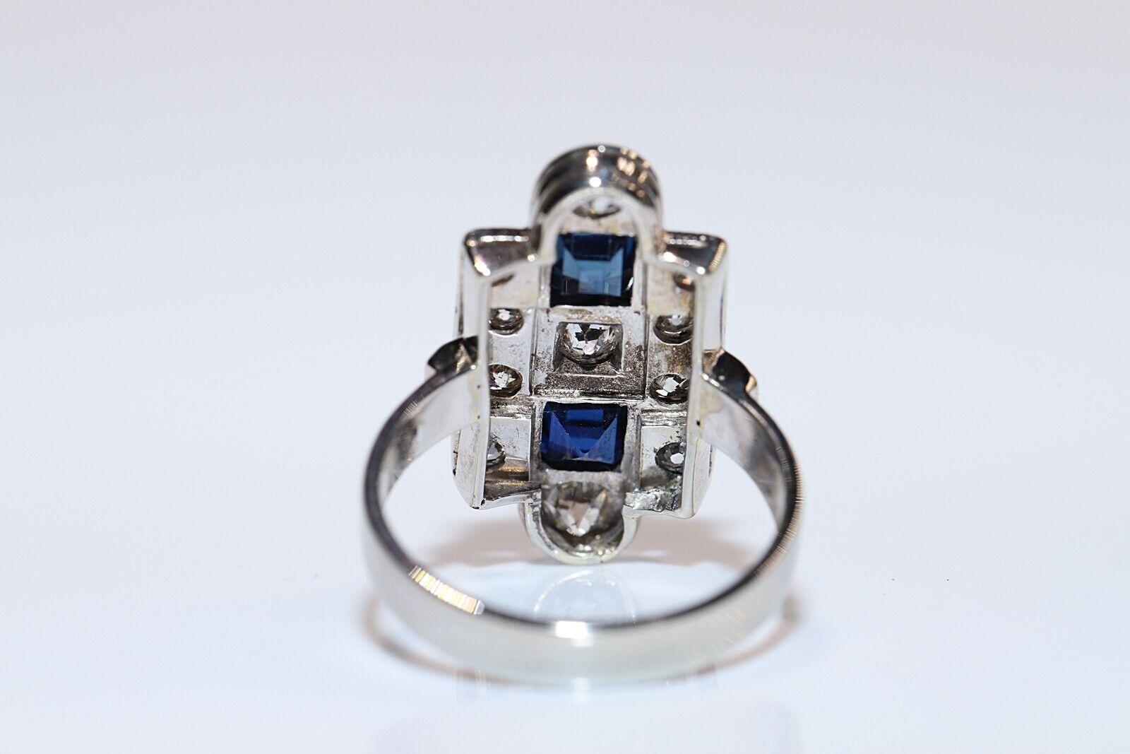 Women's Vintage Circa 1960s 14k Gold Natural Diamond And Sapphire Navette Ring  For Sale