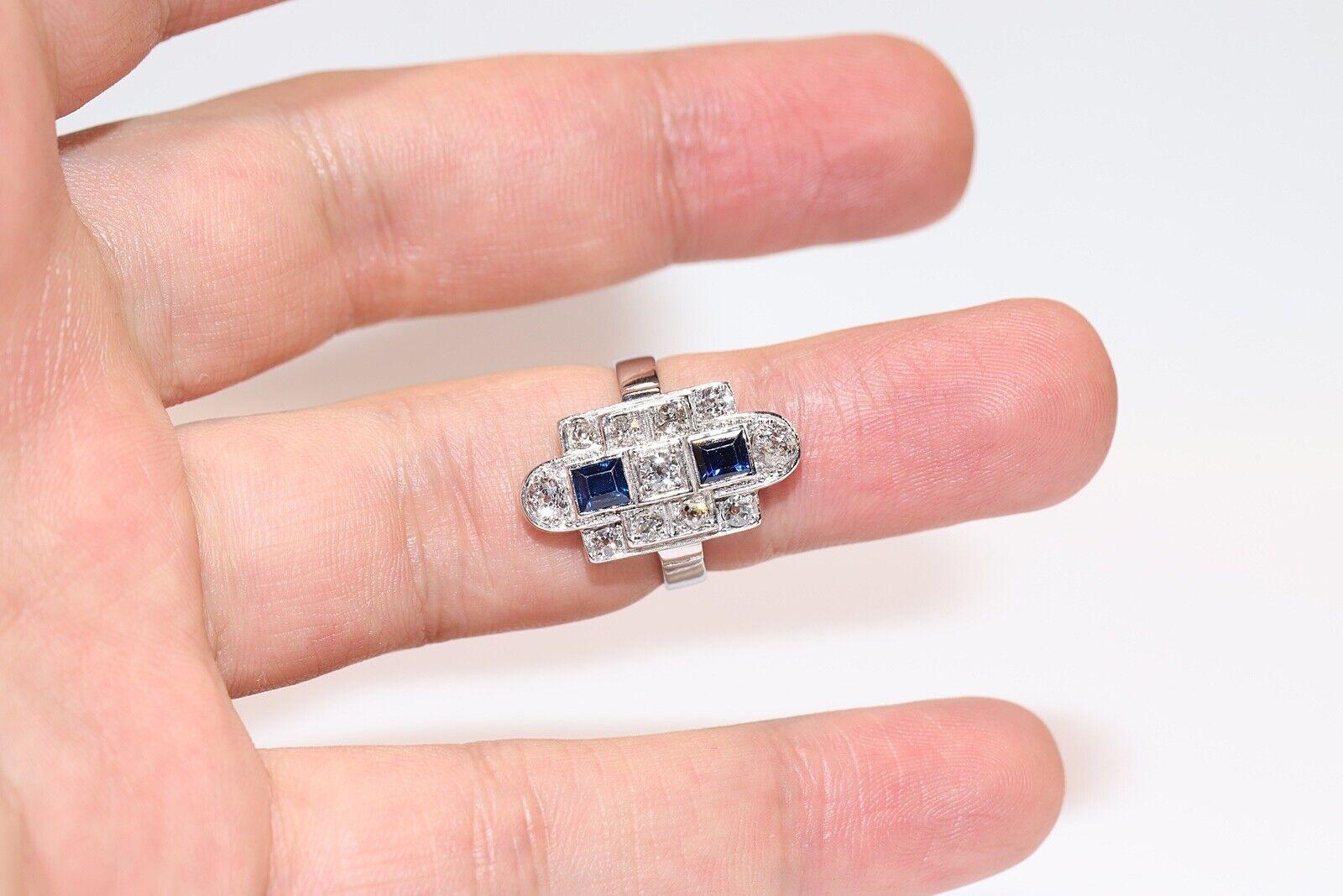 Vintage Circa 1960s 14k Gold Natural Diamond And Sapphire Navette Ring  For Sale 3