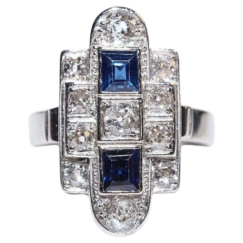 Vintage Circa 1960s 14k Gold Natural Diamond And Sapphire Navette Ring  For Sale