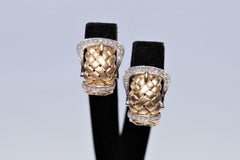 Vintage Circa 1960s 14k Gold Natural Diamond Decorated Belt Design Earring