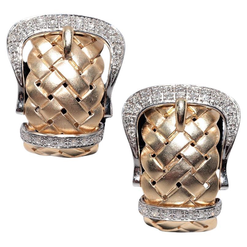 Pendiente Vintage Circa 1960s Oro 14k Diamante Natural Decorado Diseño Cinturón