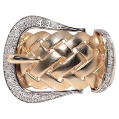 Vintage Circa 1960s 14k Gold Natural Diamond Decorated Belt Design Ring