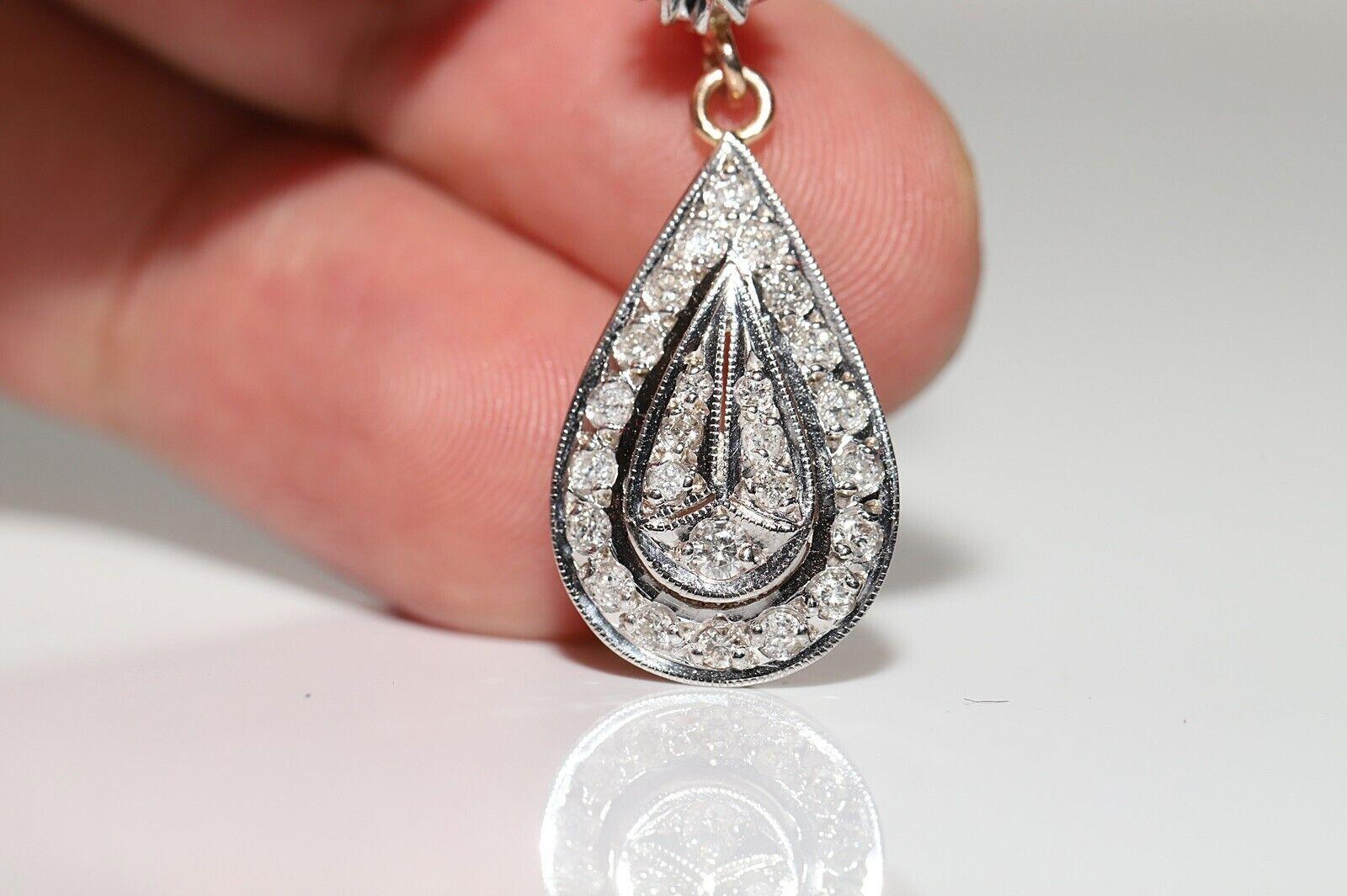 Vintage Circa 1960er Jahre 14k Gold Natürlicher Diamant Dekoriert  Ohrring Tropfen (Retro) im Angebot