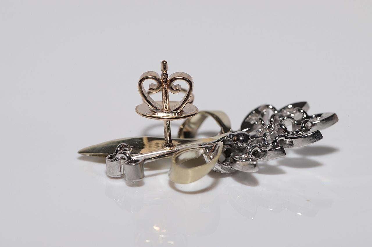 Pendiente Vintage Circa 1960s Oro 14k Diamante Natural Decorado Estilo Flores en venta 1
