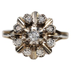 Vintage Circa 1960s 14k Gold Natural Diamond Decorated Pretty Ring 