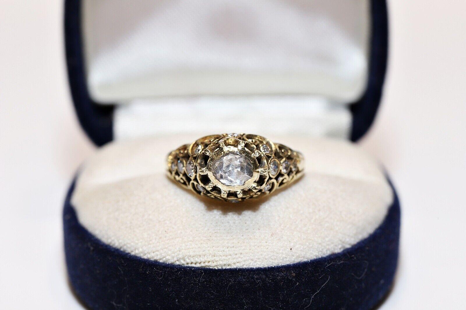 Vintage Circa 1960s 14k Gold Natural Diamond Decorated Ring For Sale 4