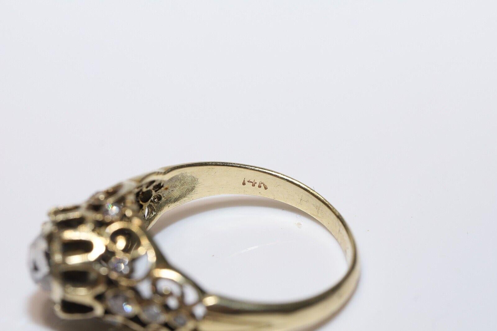 Vintage Circa 1960s Anillo Artesanal de Oro de 14k Decorado con Diamantes Naturales Retro en venta