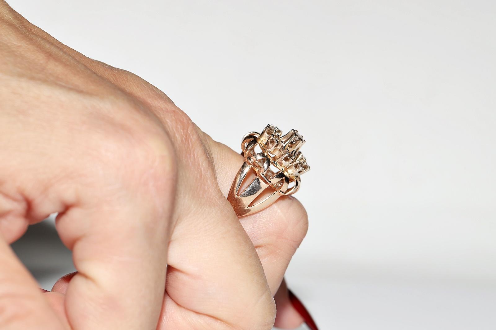 Taglio brillante Anello decorato con diamanti naturali in oro 14k, CIRCA 1960 in vendita