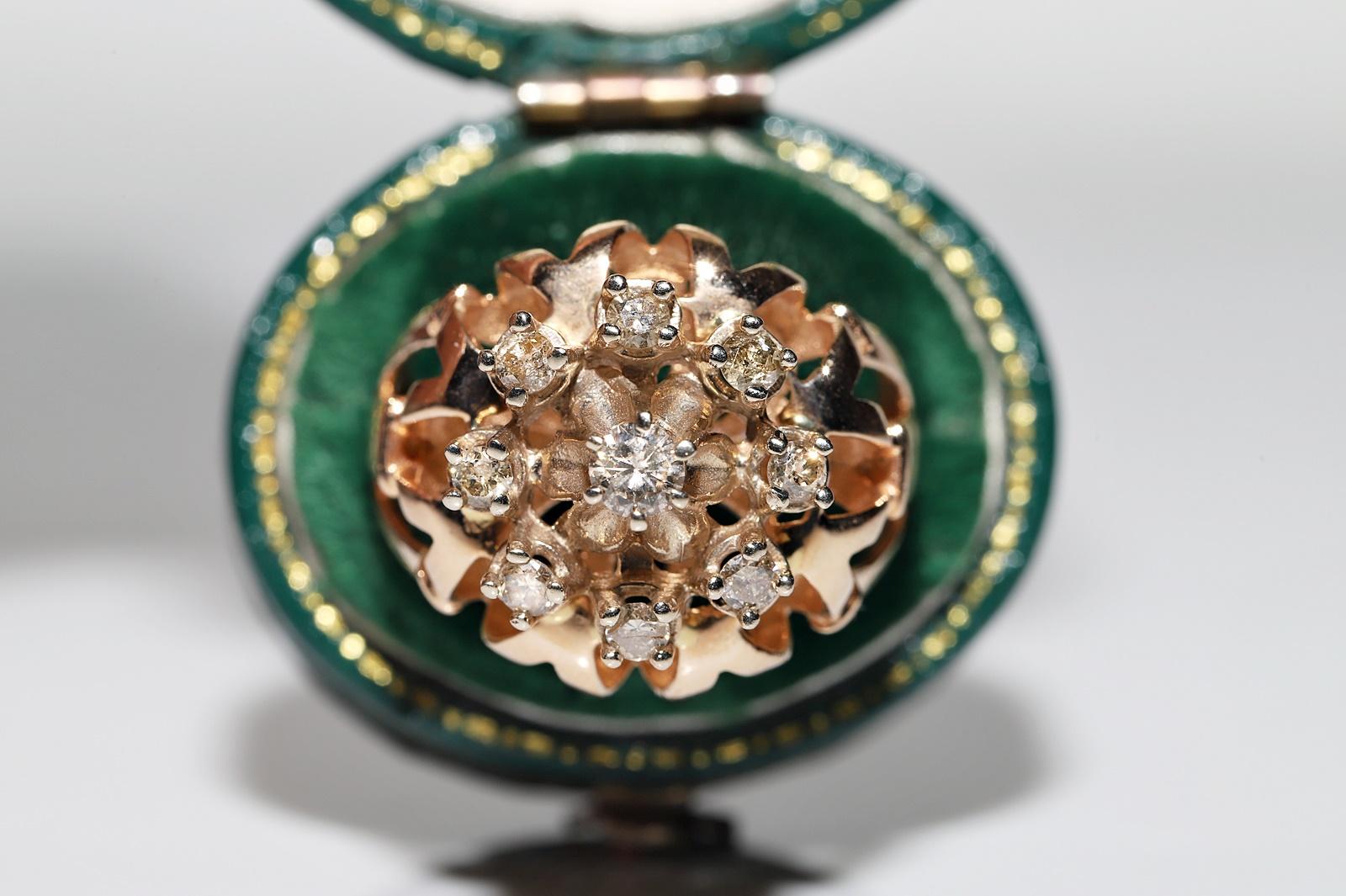 Anello decorato con diamanti naturali in oro 14k, CIRCA 1960 In condizioni buone in vendita a Fatih/İstanbul, 34