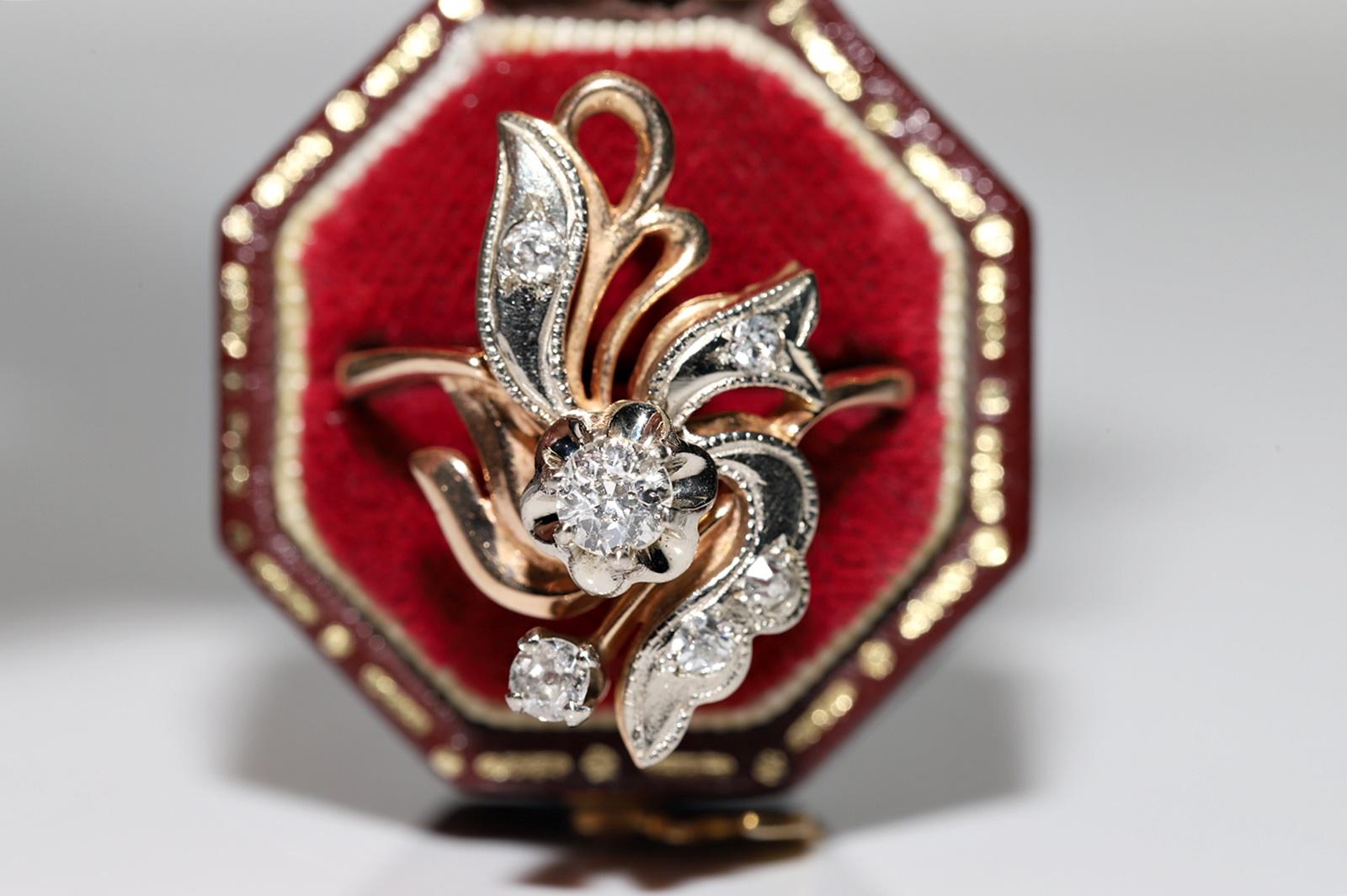 Vintage CIRCA 1960er Jahre 14k Gold  Dekorierter Ring mit natürlichem Diamanten im Zustand „Gut“ im Angebot in Fatih/İstanbul, 34