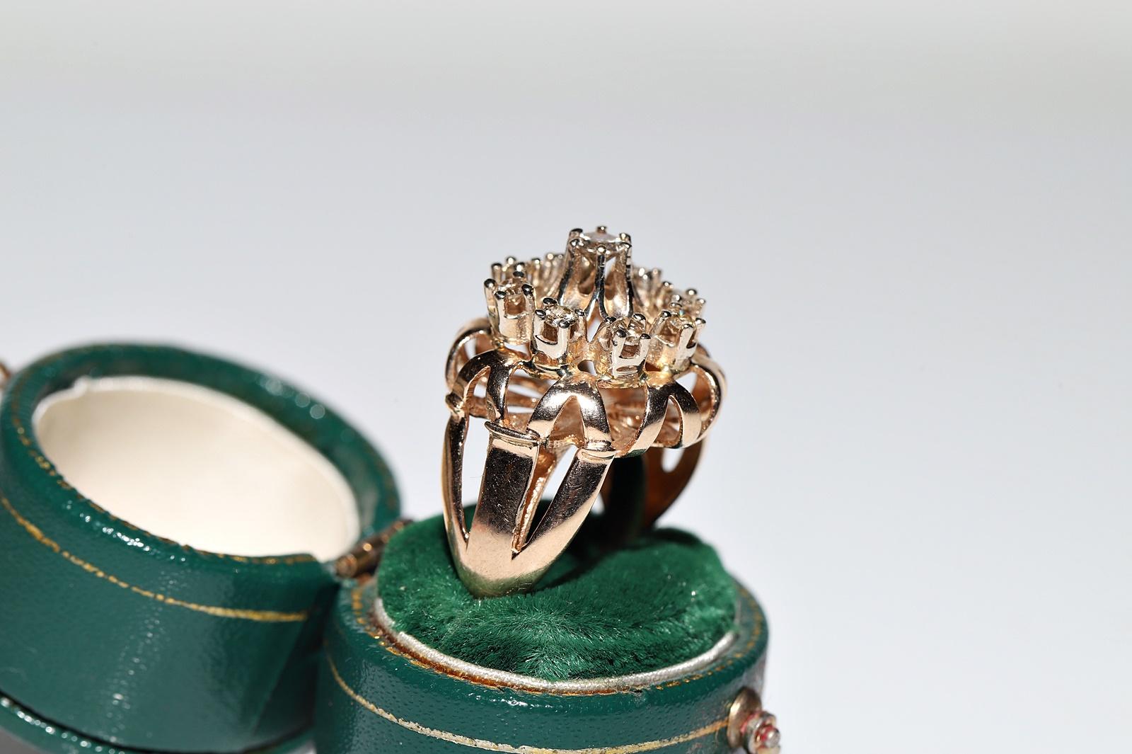 Donna Anello decorato con diamanti naturali in oro 14k, CIRCA 1960 in vendita