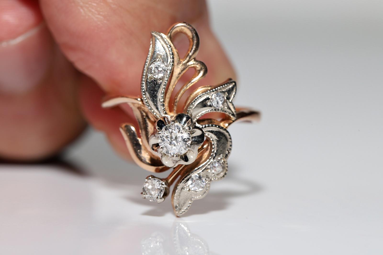 Vintage CIRCA 1960er Jahre 14k Gold  Dekorierter Ring mit natürlichem Diamanten Damen im Angebot