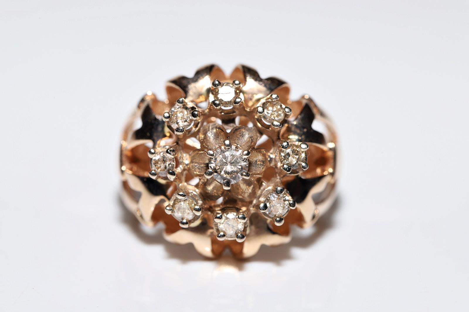 Anello decorato con diamanti naturali in oro 14k, CIRCA 1960 in vendita 1