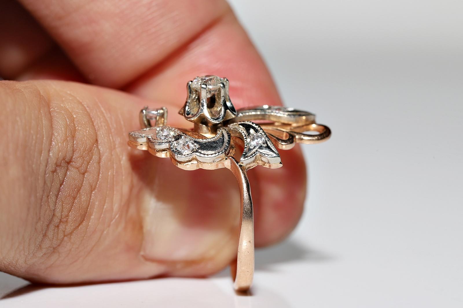 Vintage CIRCA 1960er Jahre 14k Gold  Dekorierter Ring mit natürlichem Diamanten im Angebot 1