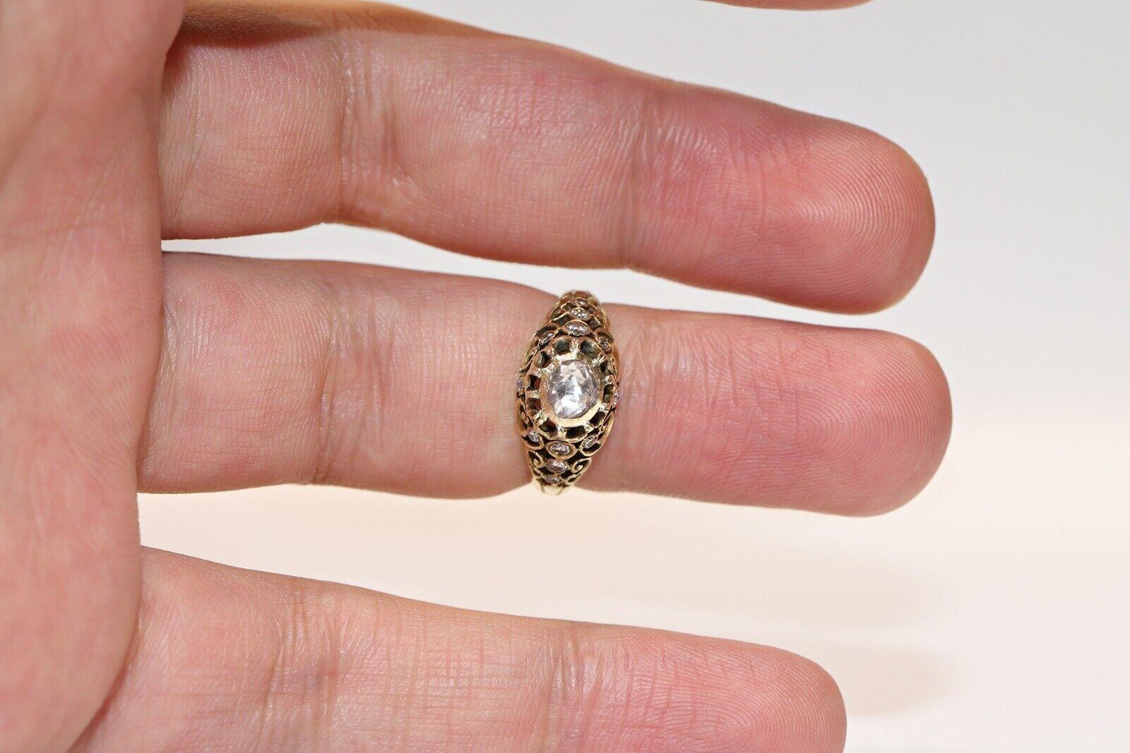 Vintage Circa 1960s 14k Gold Natural Diamond Decorated Ring For Sale 3
