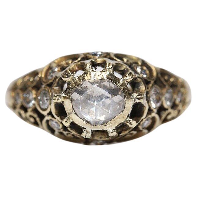 Vintage Circa 1960s 14k Gold Natural Diamond Decorated Ring For Sale