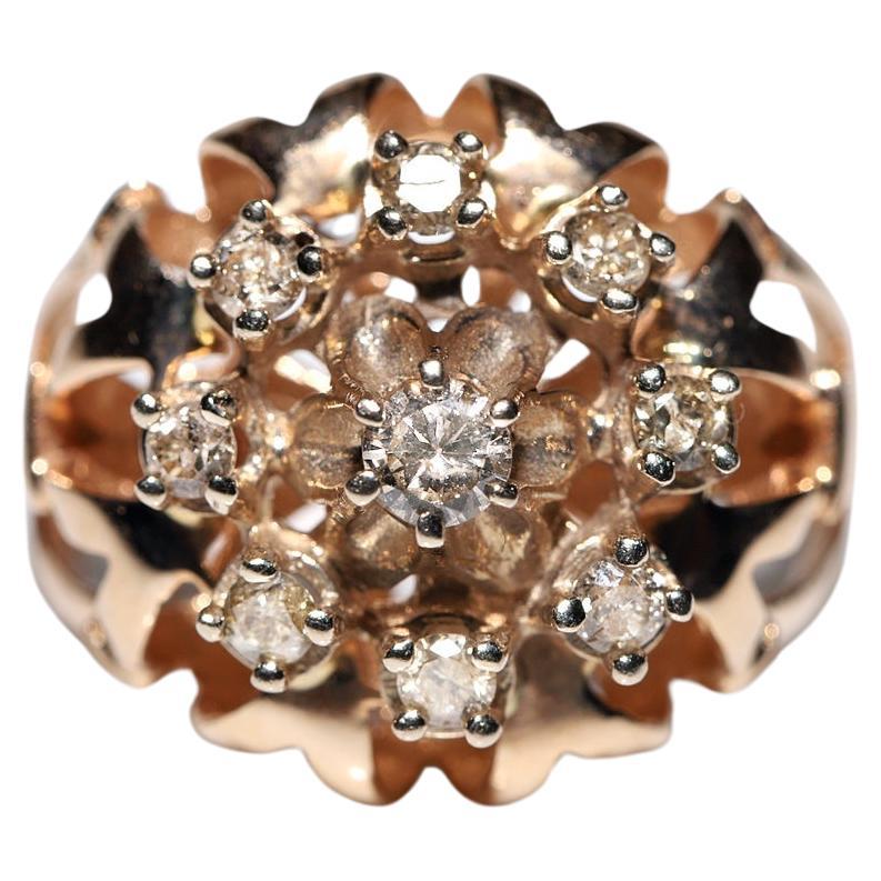 Anello decorato con diamanti naturali in oro 14k, CIRCA 1960 in vendita