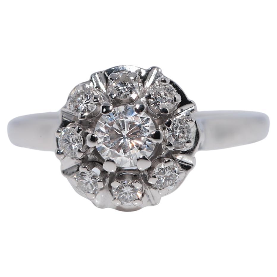 Vintage CIRCA 1960s 14k Gold Natürlicher Diamant Dekoriert Runder Design Ring