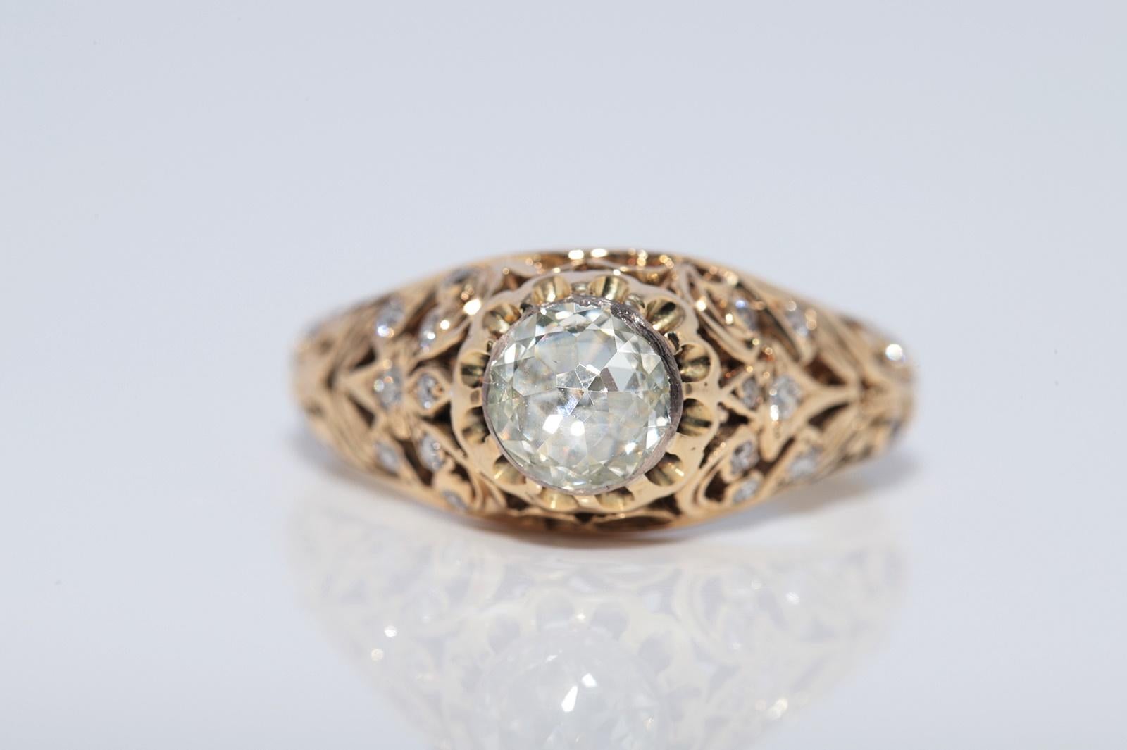 Vintage CIRCA 1960er Jahre 14k Gold natürlichen Diamanten verziert Solitär-Stil Ring (Rosenschliff) im Angebot