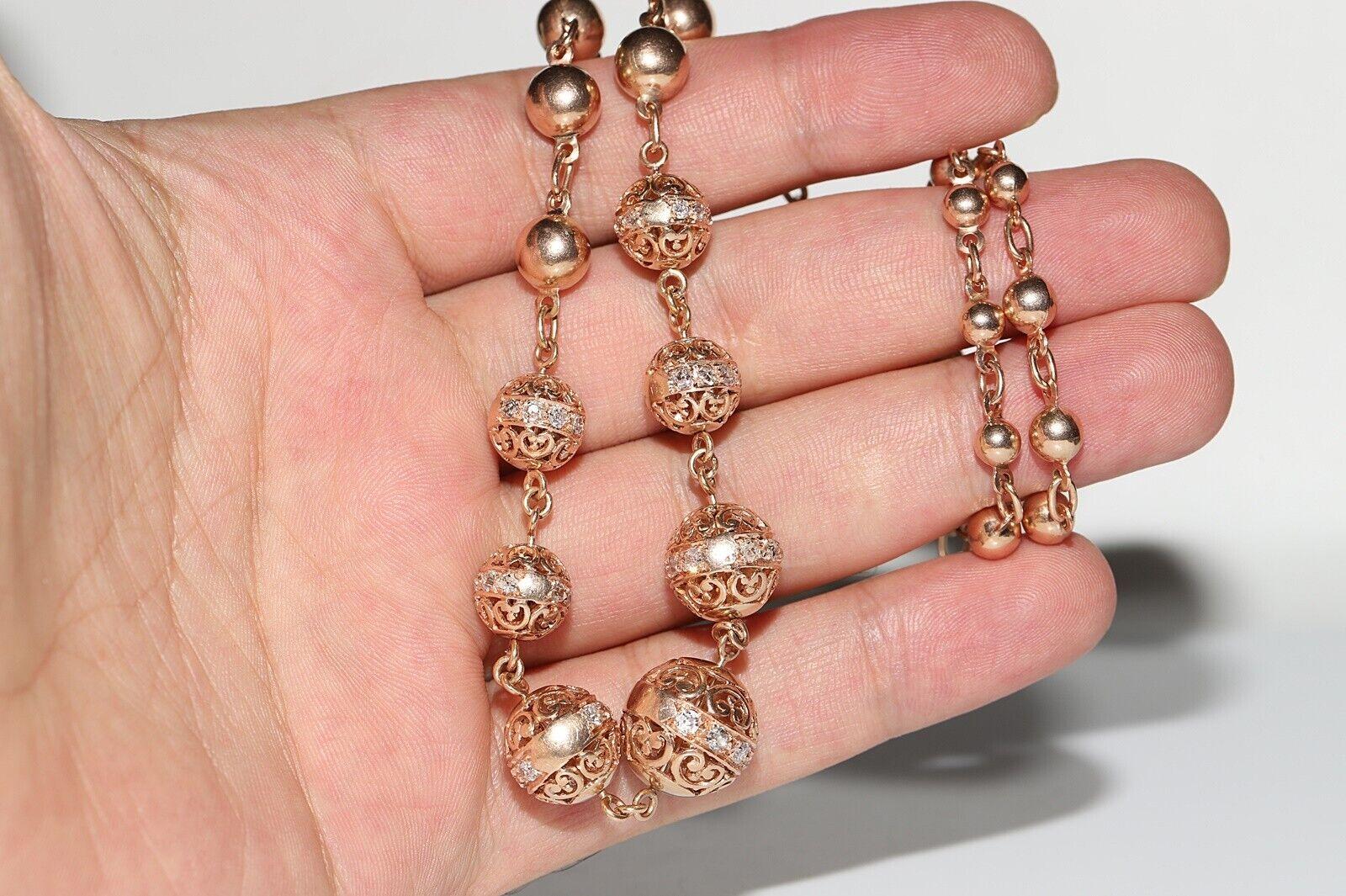 Vintage Circa 1960s  14k Gold Natural Diamond Necklace For Sale 8