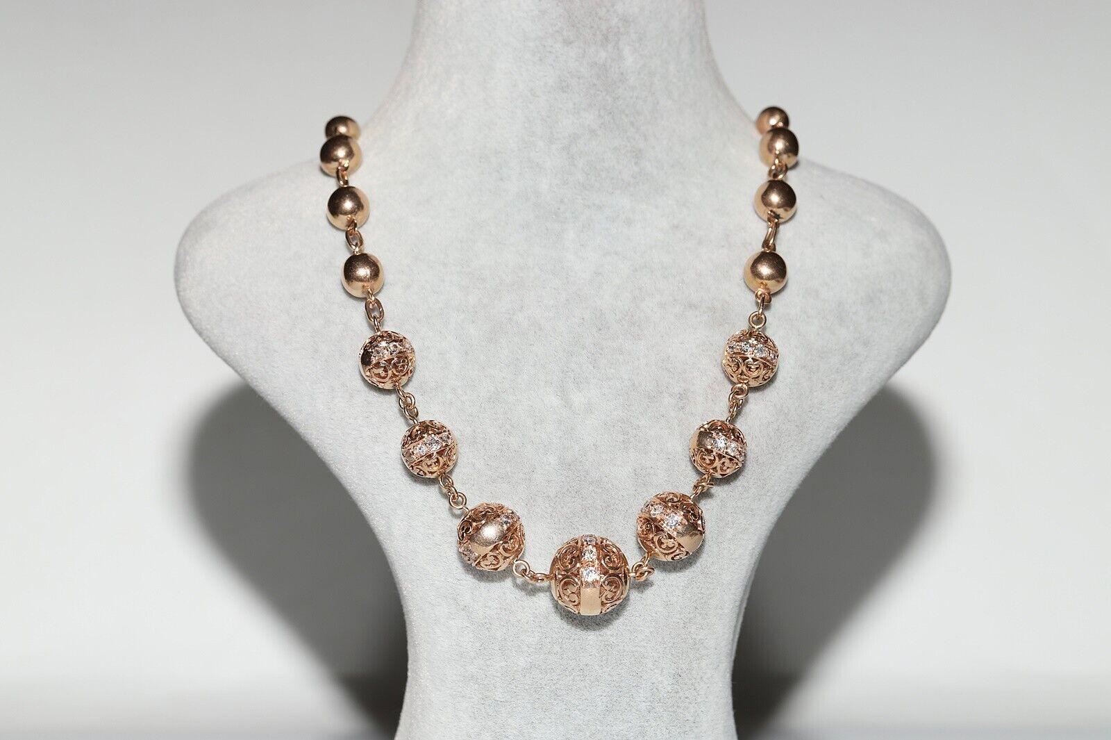Vintage Circa 1960s  14k Gold Natural Diamond Necklace For Sale 9