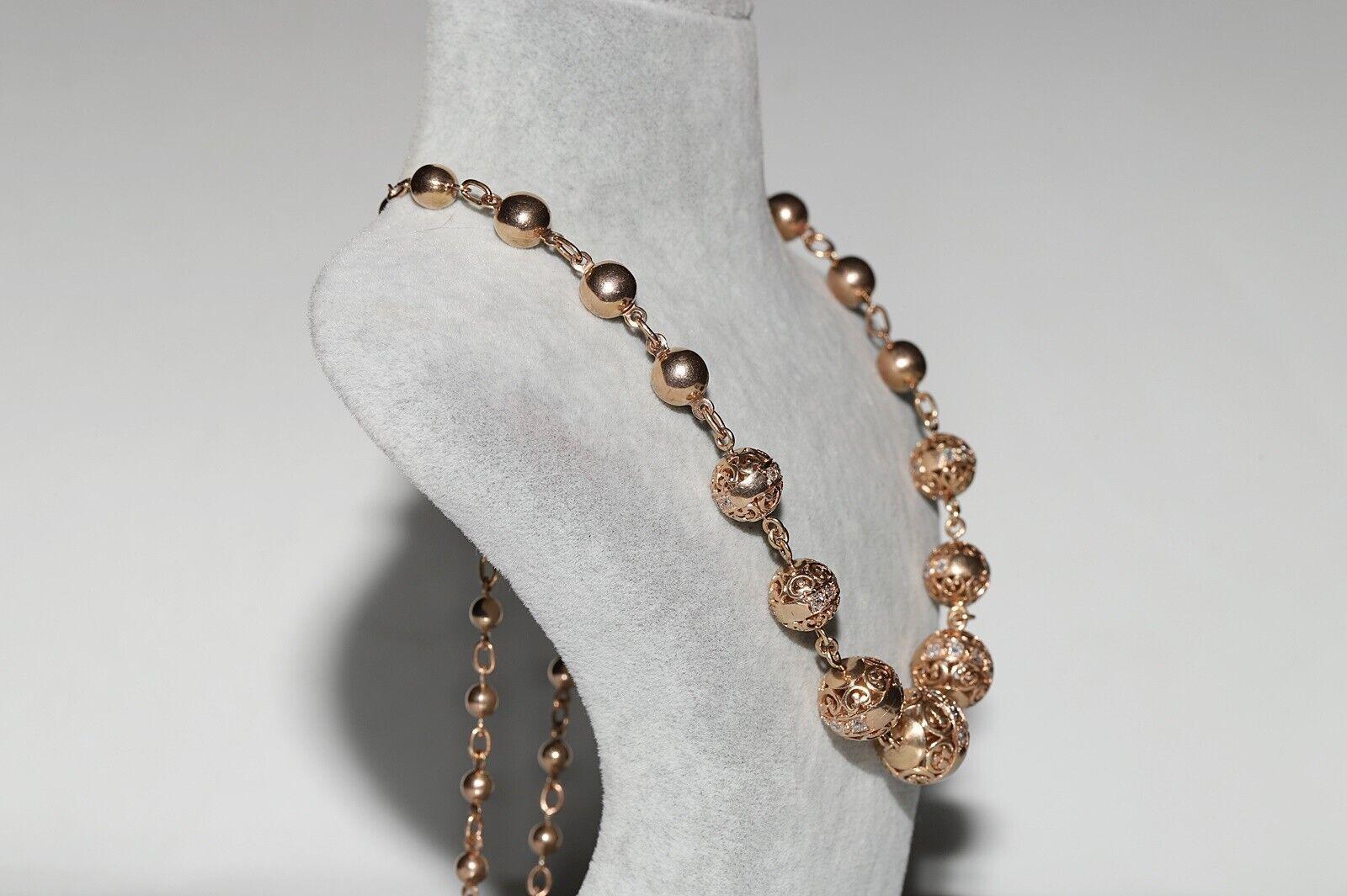 Retro Vintage Circa 1960s  14k Gold Natural Diamond Necklace For Sale
