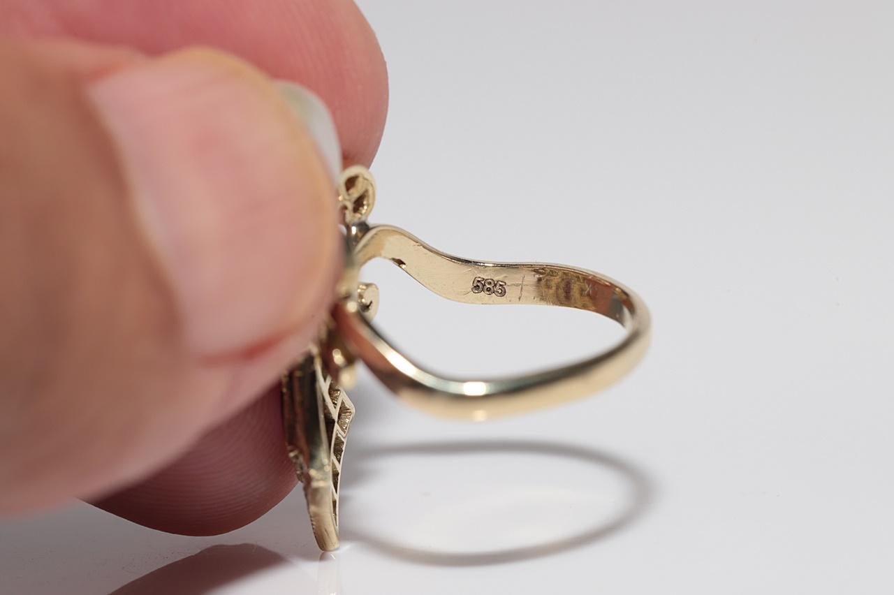 Anello Navette con diamante naturale, rubino e perla in oro 14k, CIRCA 1960 in vendita 3