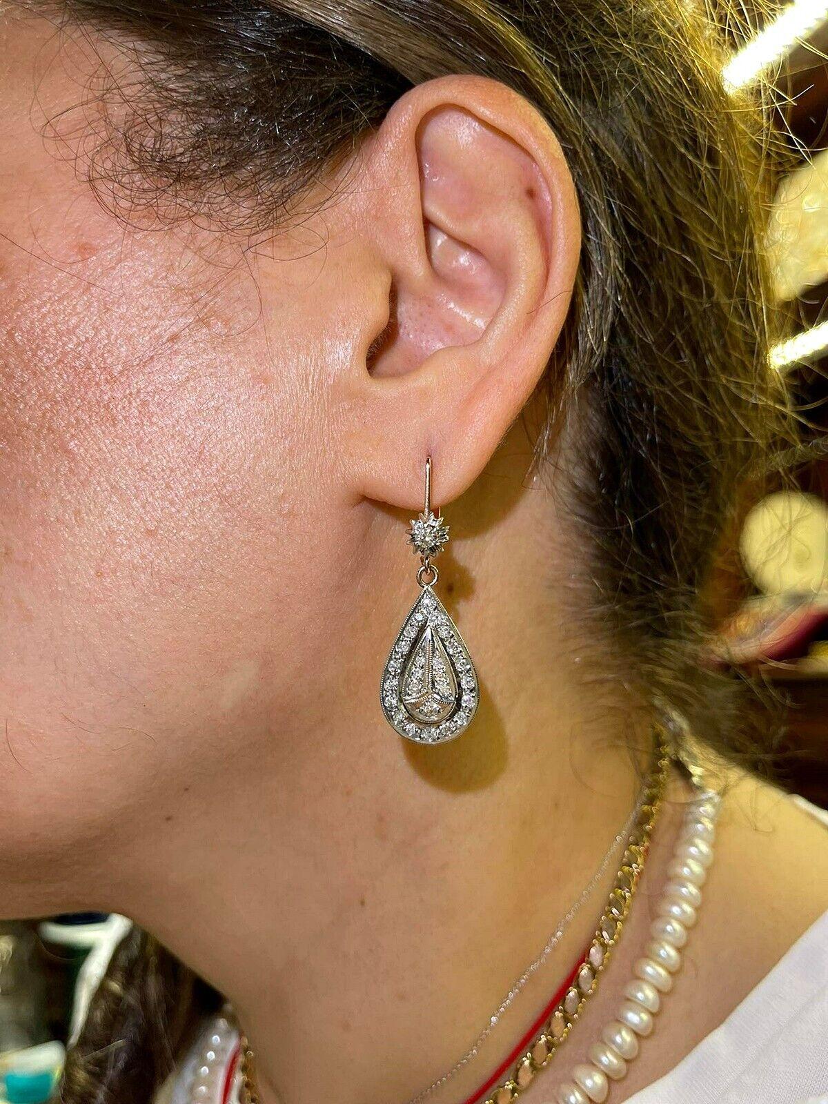 Vintage Circa 1960er Jahre 14k Gold Natürlicher Diamant Dekoriert  Ohrring Tropfen im Angebot 4
