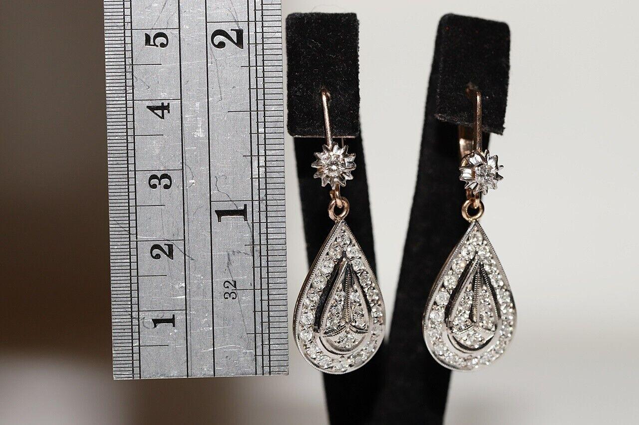 Vintage Circa 1960s 14k Gold Natural Diamond Decorated  Drop Earring For Sale 6