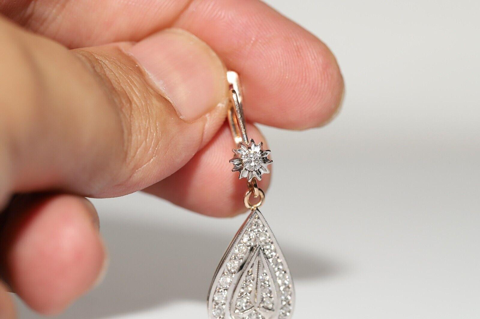 Vintage Circa 1960er Jahre 14k Gold Natürlicher Diamant Dekoriert  Ohrring Tropfen Damen im Angebot